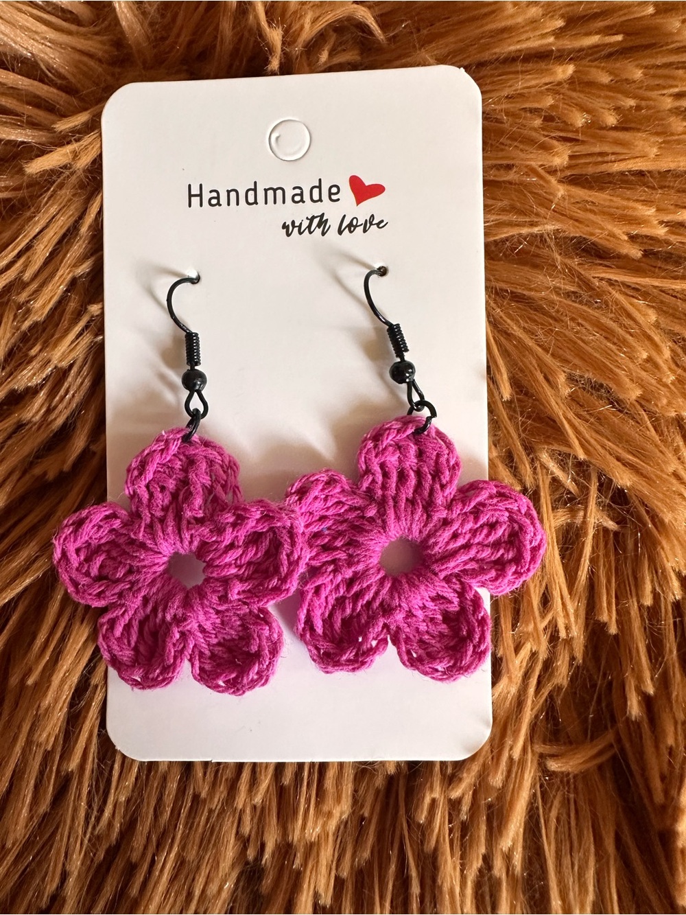 Handmade Pink Crochet Flower Earrings -
